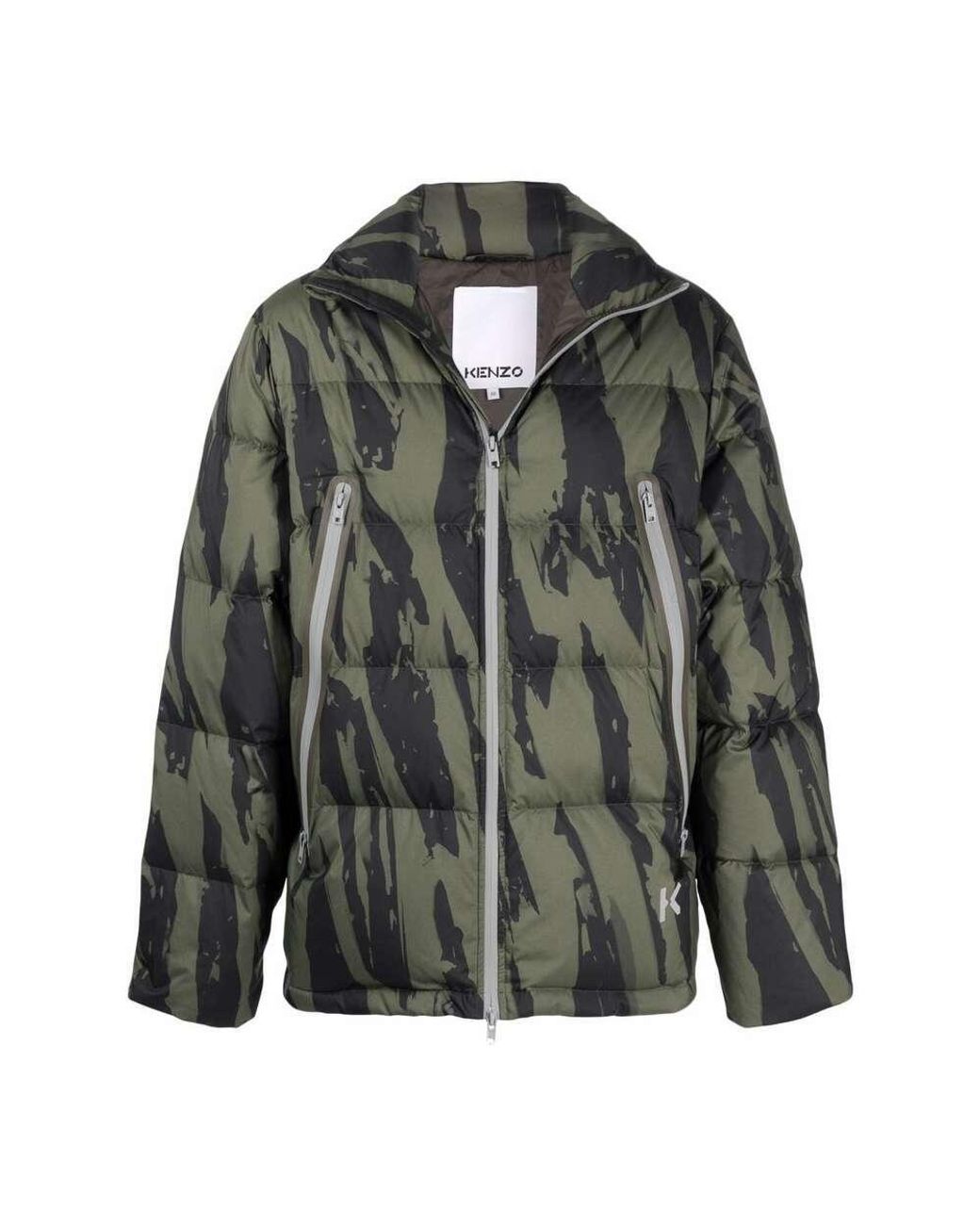 KENZO Green Pleat Camo-Print Puffer Jacket for men
