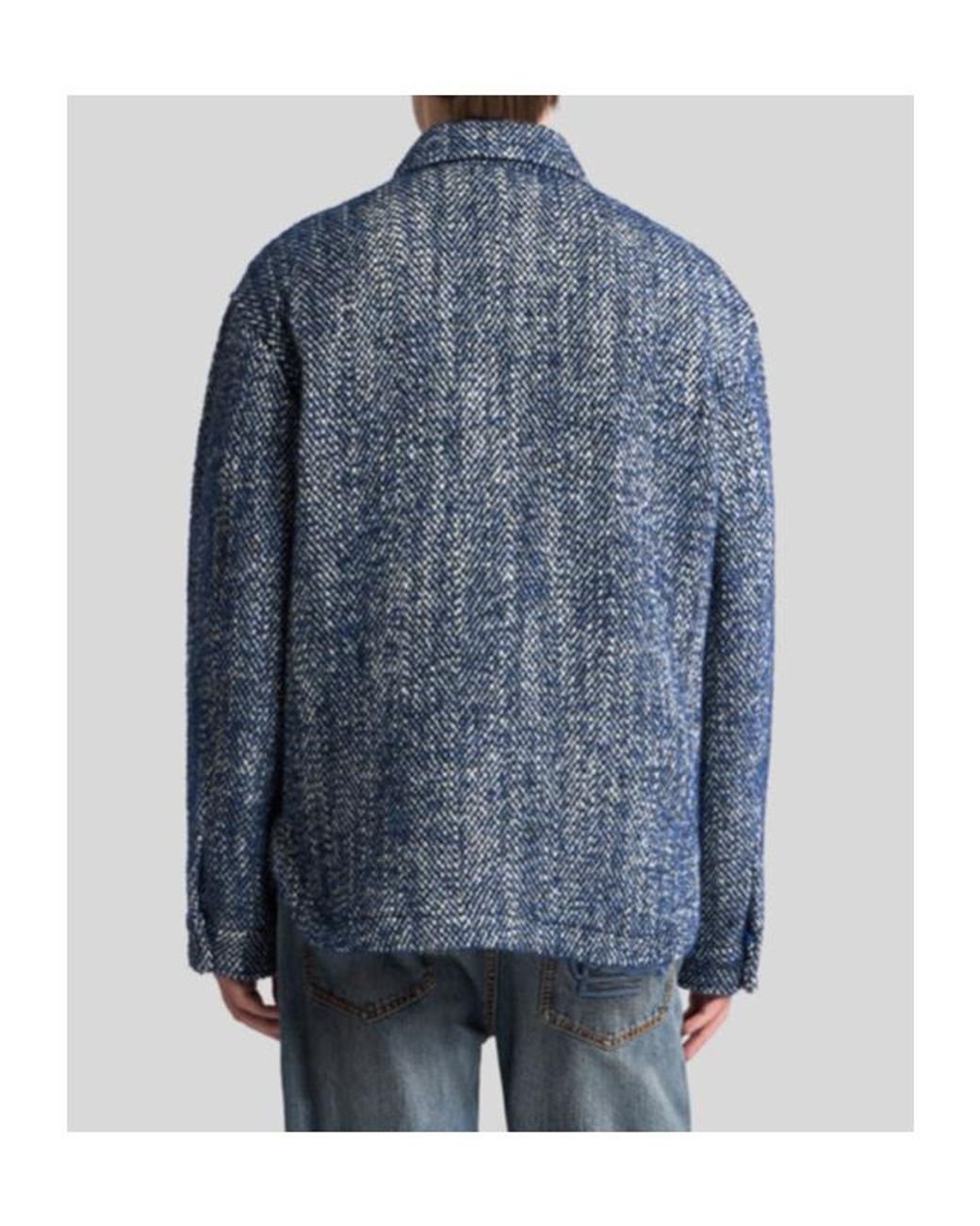 Etro Blue Herringbone Shirt Jacket for men