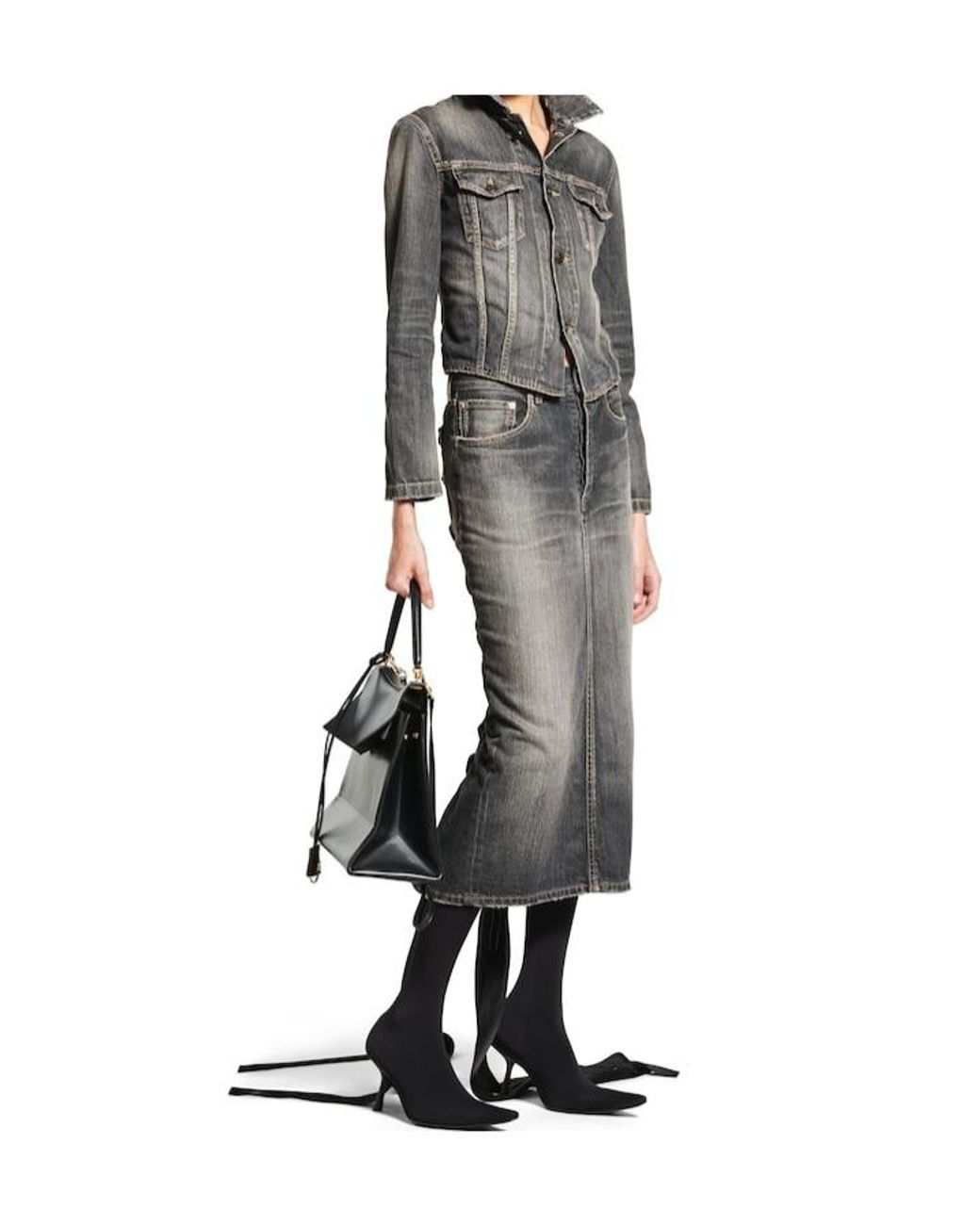 Balenciaga Gray Lace-Up Denim Skirt