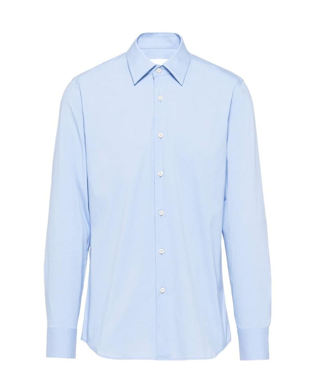 Prada Blue Long Sleeved Curved Hem Shirt for men