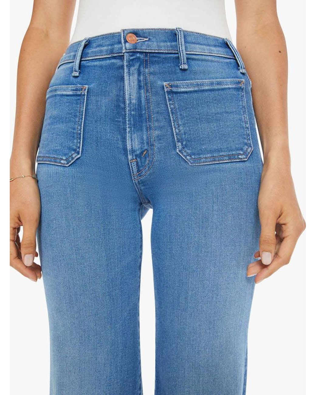 Mother Blue The Hustler Roller Patch Pocket Sneak Jeans