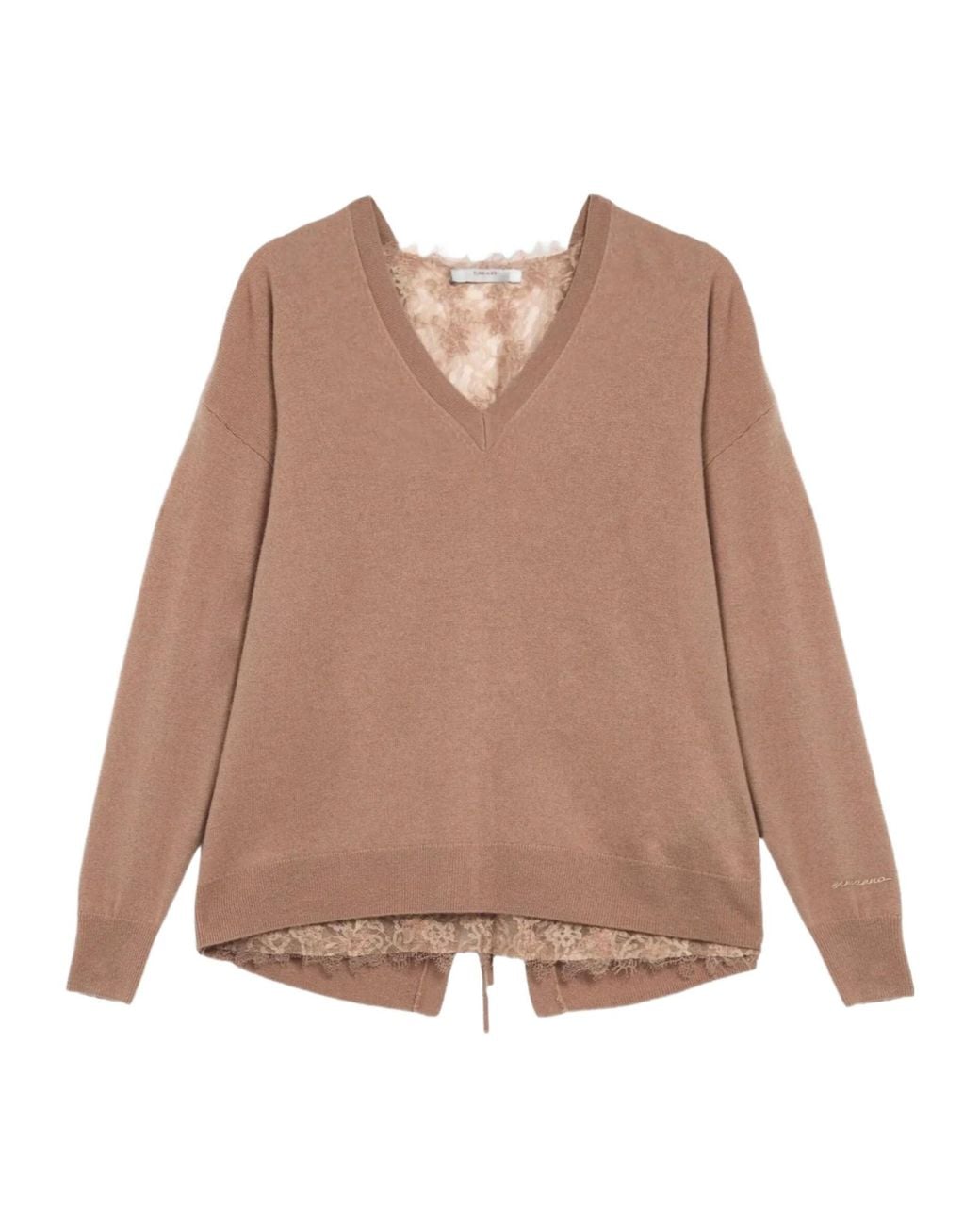 ERMANNO FIRENZE Brown Lace Trim Tie-Front Sweater
