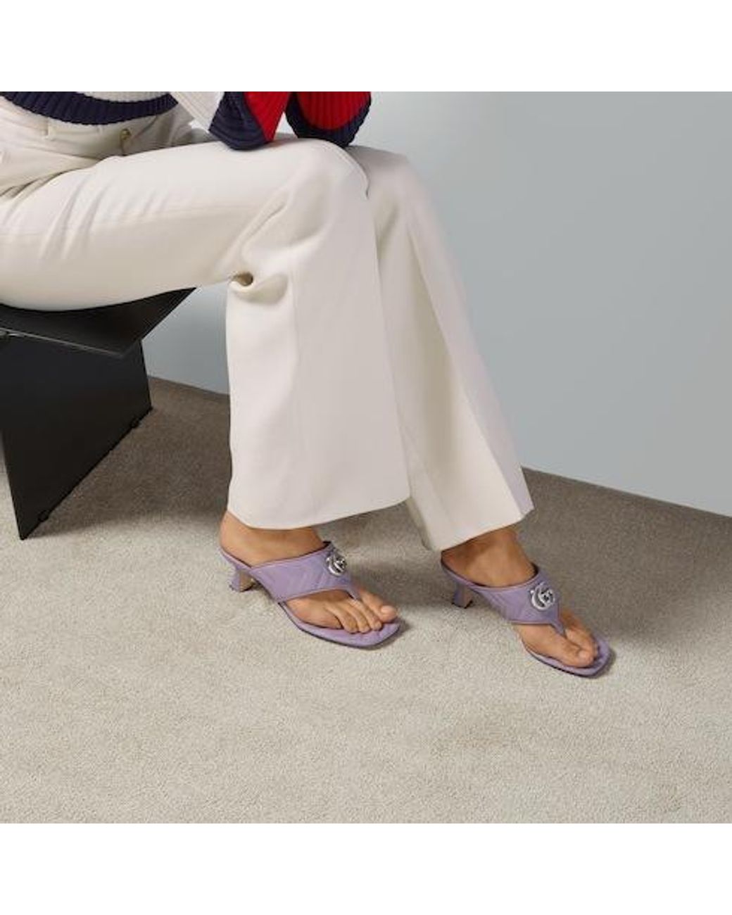 Gucci Double G Marmont Leather Sandals Purple