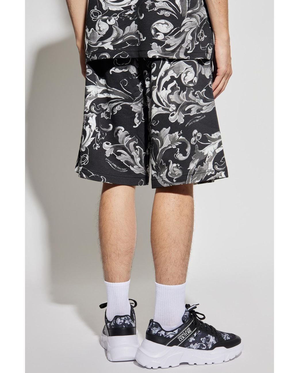 Versace Jeans Black Couture Barocco Printed Shorts for men