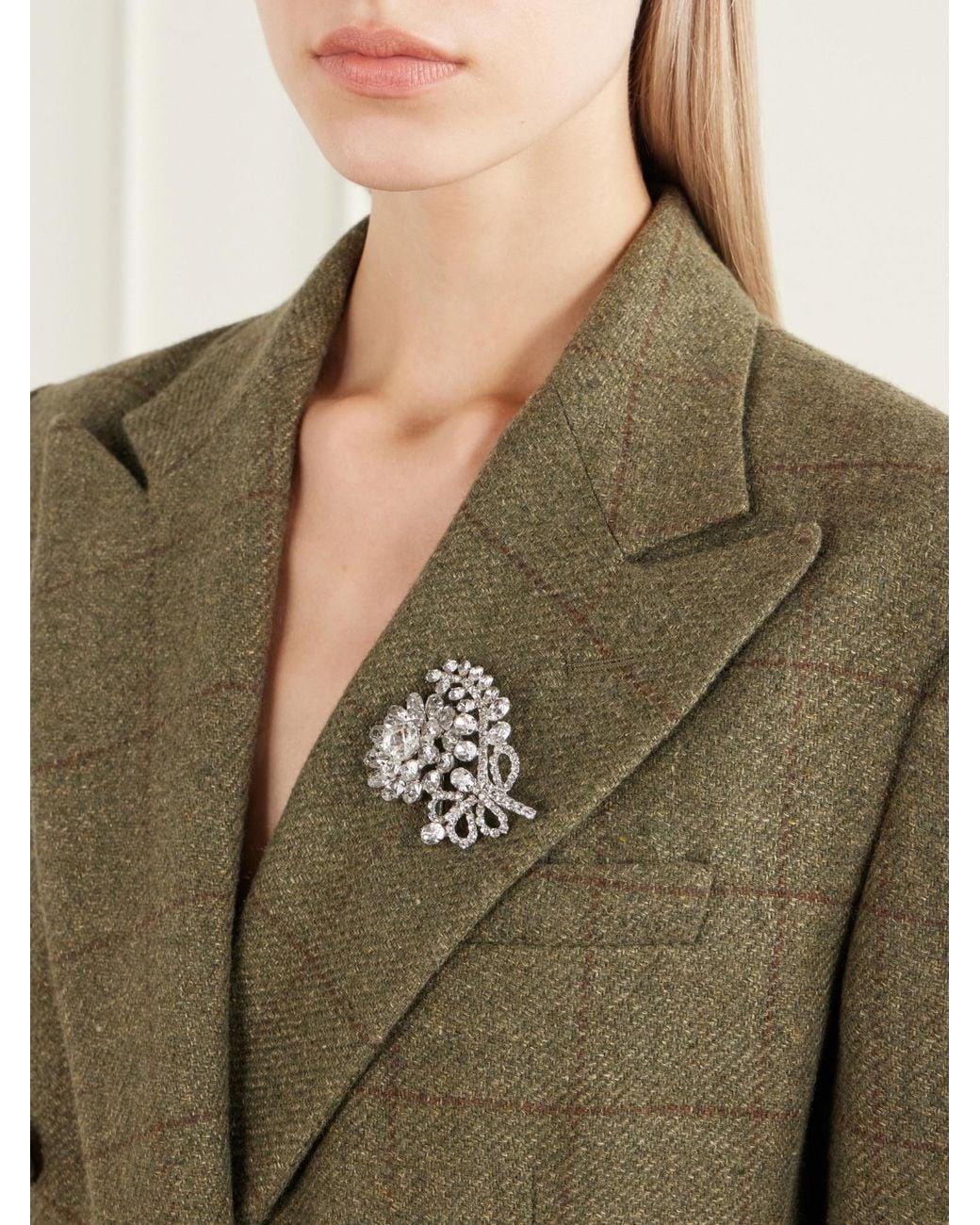 Jennifer Behr White Crystal-Embellished-Tone Brooch