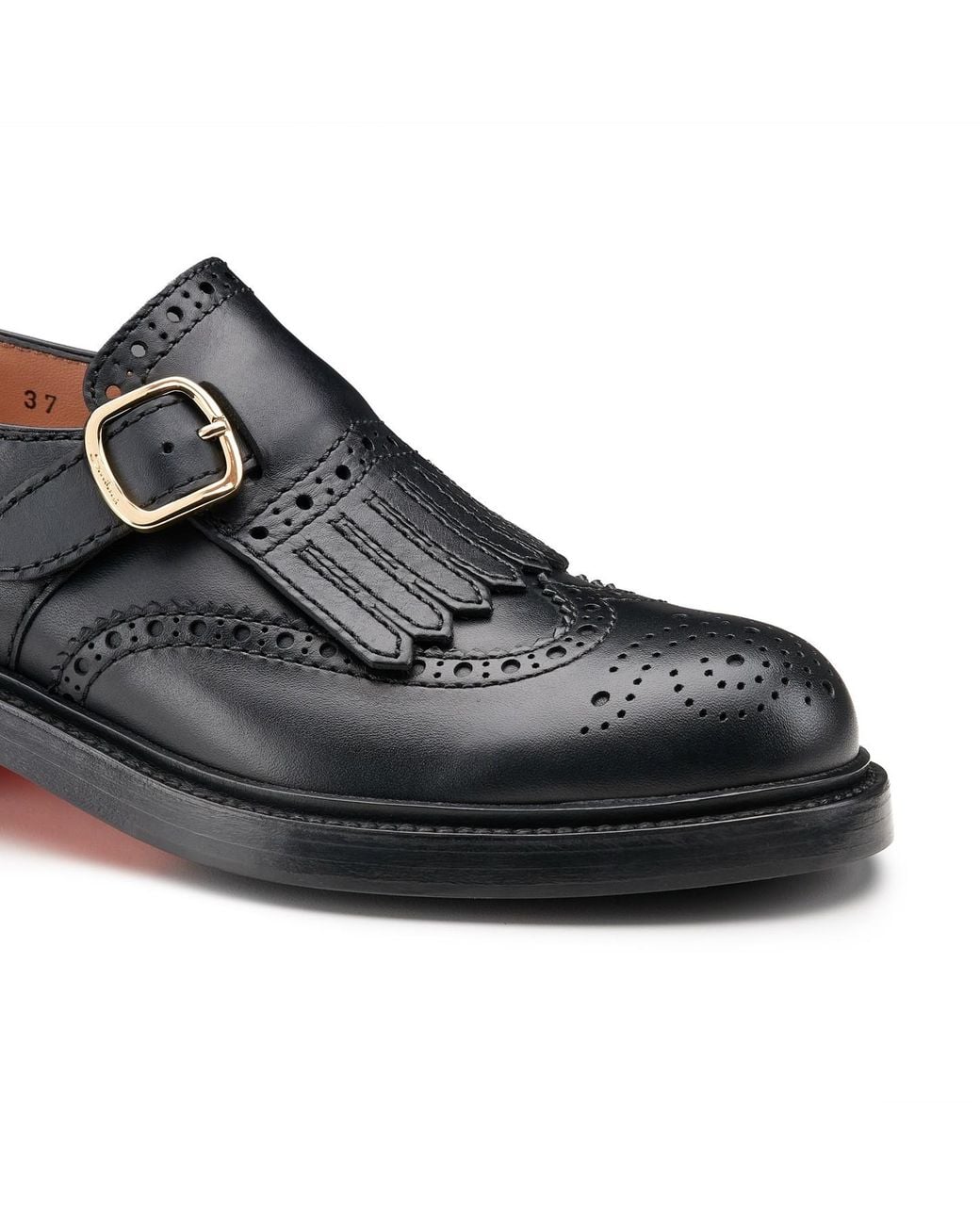 Santoni Black Leather Single Monk Strap Shoe With Frange