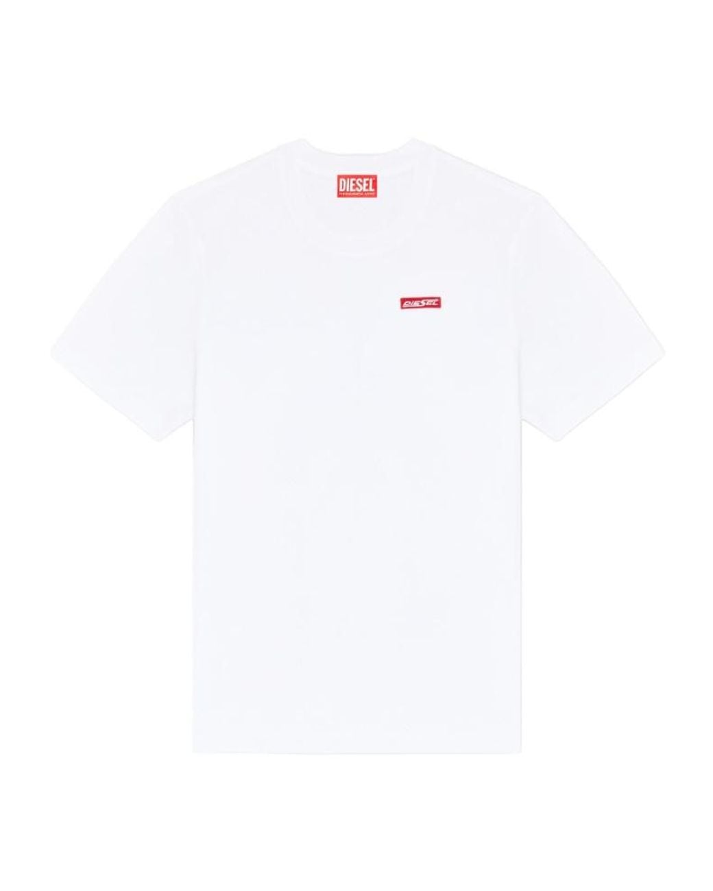 DIESEL White Cotton T-Shirt With Logo Patch for men