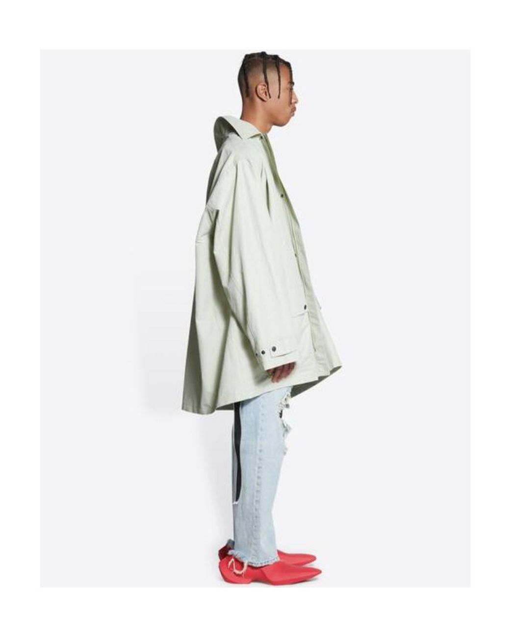 Balenciaga White Raglan-Sleeve Parka Coat for men