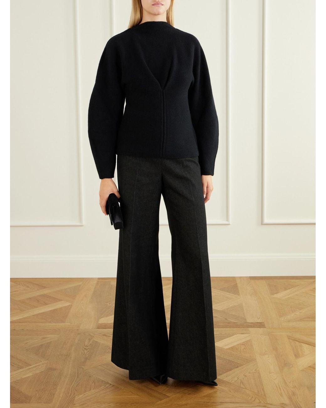Carolina Herrera Black Diana High-Rise Wide-Leg Jeans