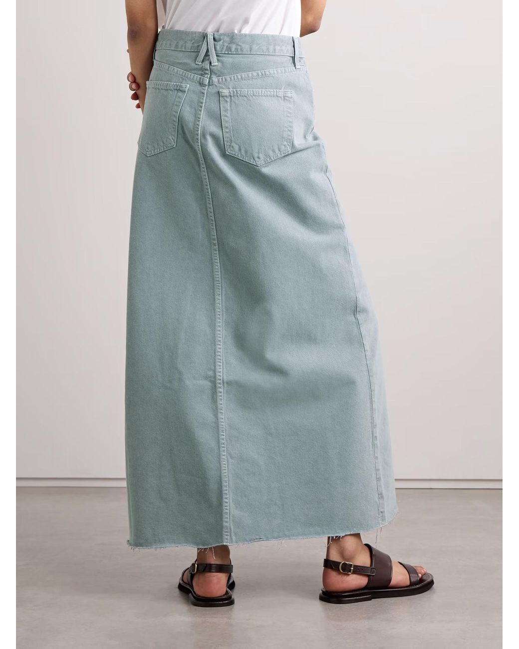 SLVRLAKE Denim Blue Frayed Denim Maxi Skirt