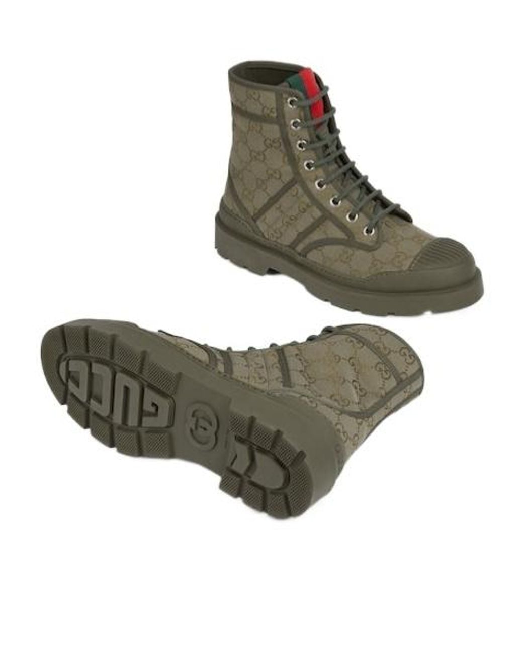 Gucci Green Monogrammed Lace-Up Boots for men