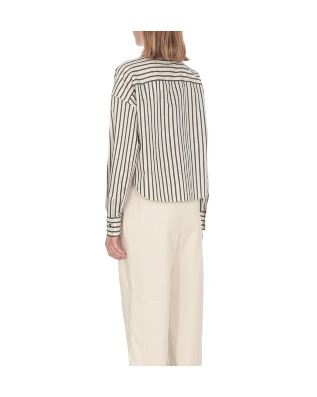 Brunello Cucinelli White Striped Long-Sleeved Shirt