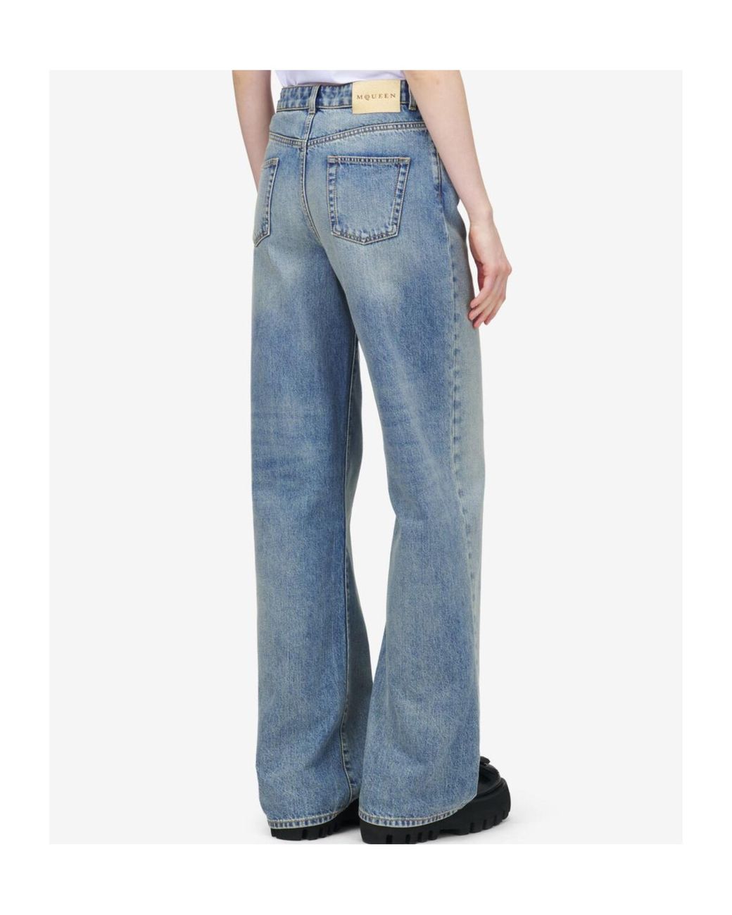 McQueen Blue Mid-Rise Wide-Leg Jeans