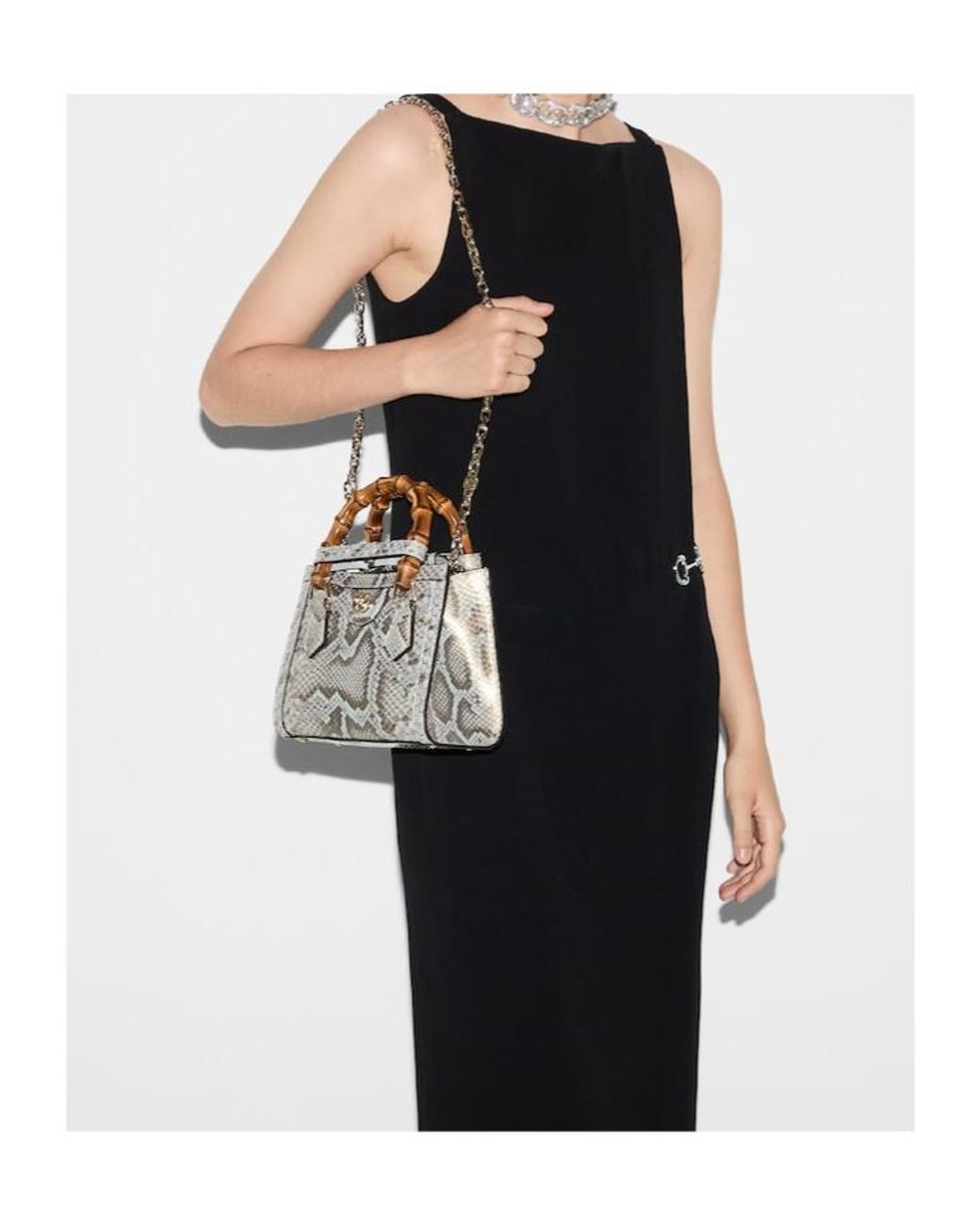 Gucci Metallic Diana Mini Python Tote Bag
