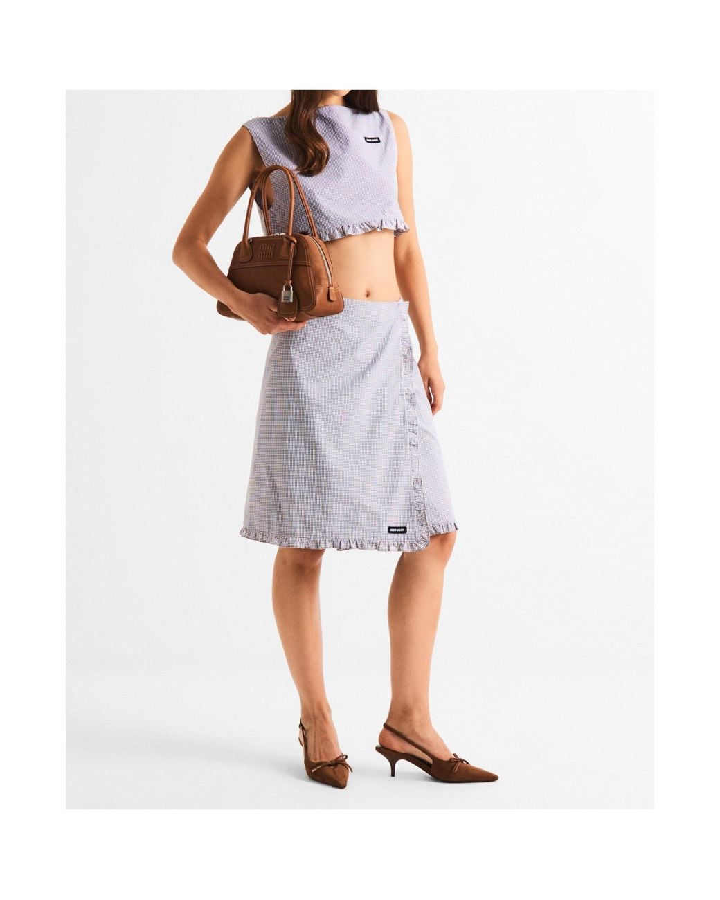 Miu Miu Gray Plaid Midi Skirt