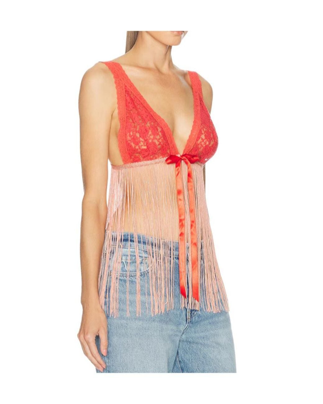 Bode Red Fringed Top