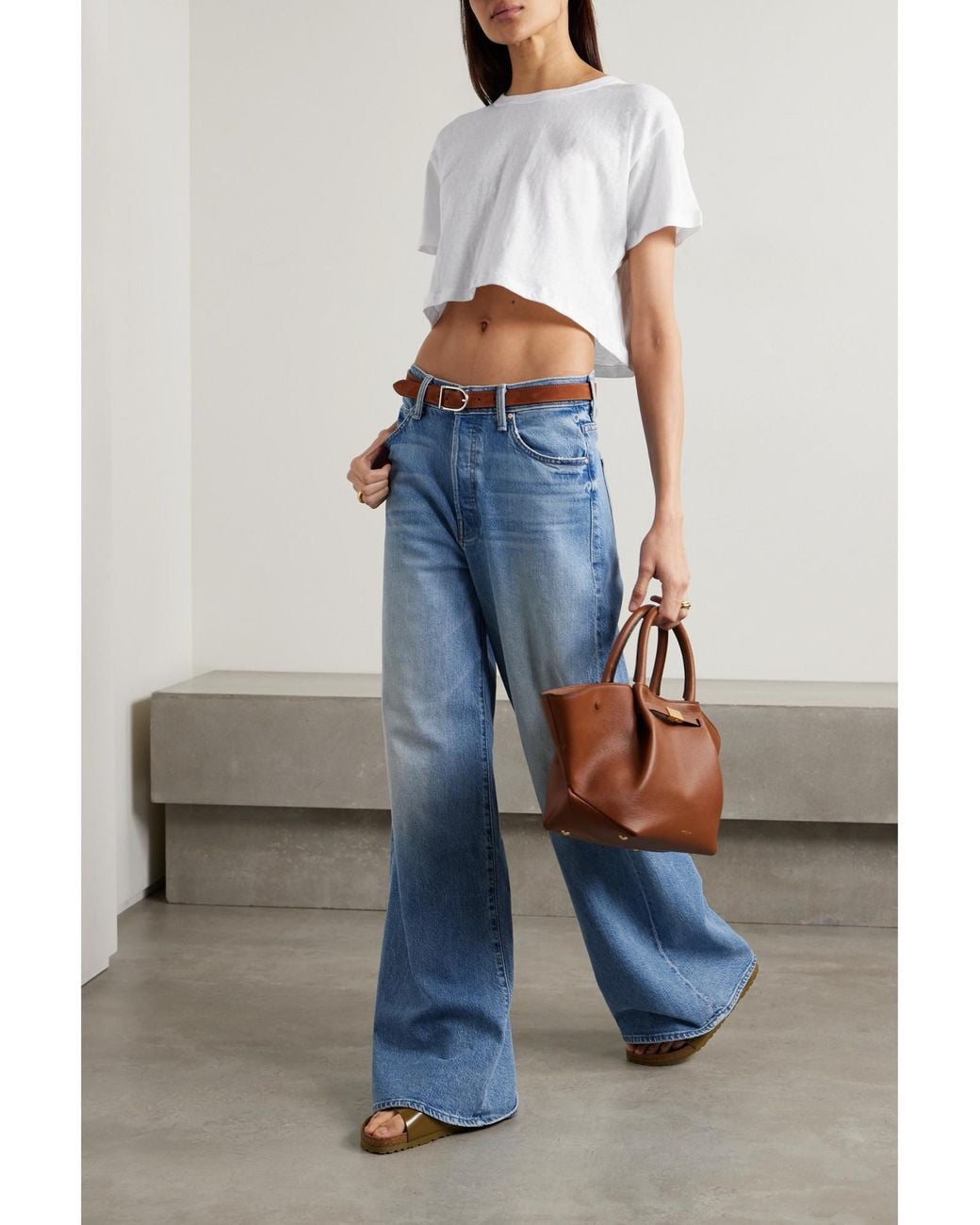 Leset White Cropped Slub Cotton-Jersey T-Shirt