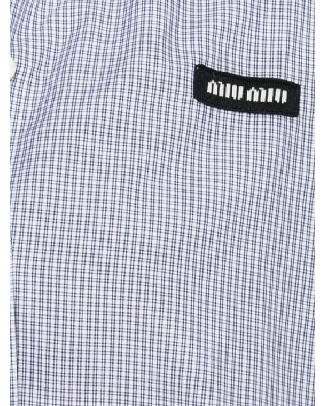 Miu Miu Gray Checked Poplin Cropped Shirt
