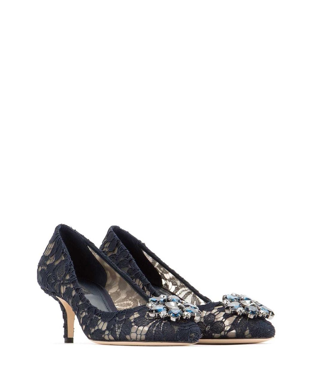 Dolce & Gabbana Blue Taormina Lace Embellished Pumps