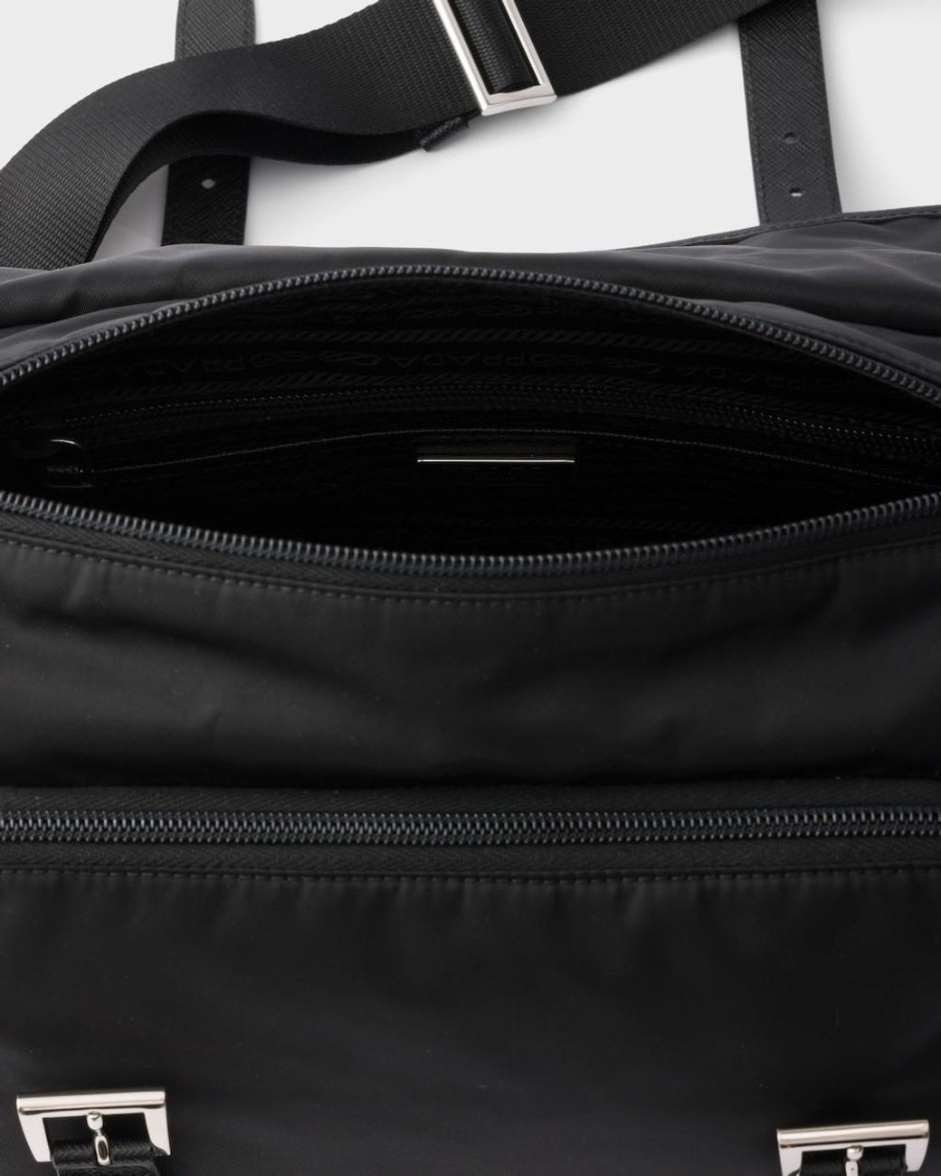 Prada Black Large Quilted Re-Nylon Shoulder Bag With Saffiano Trim