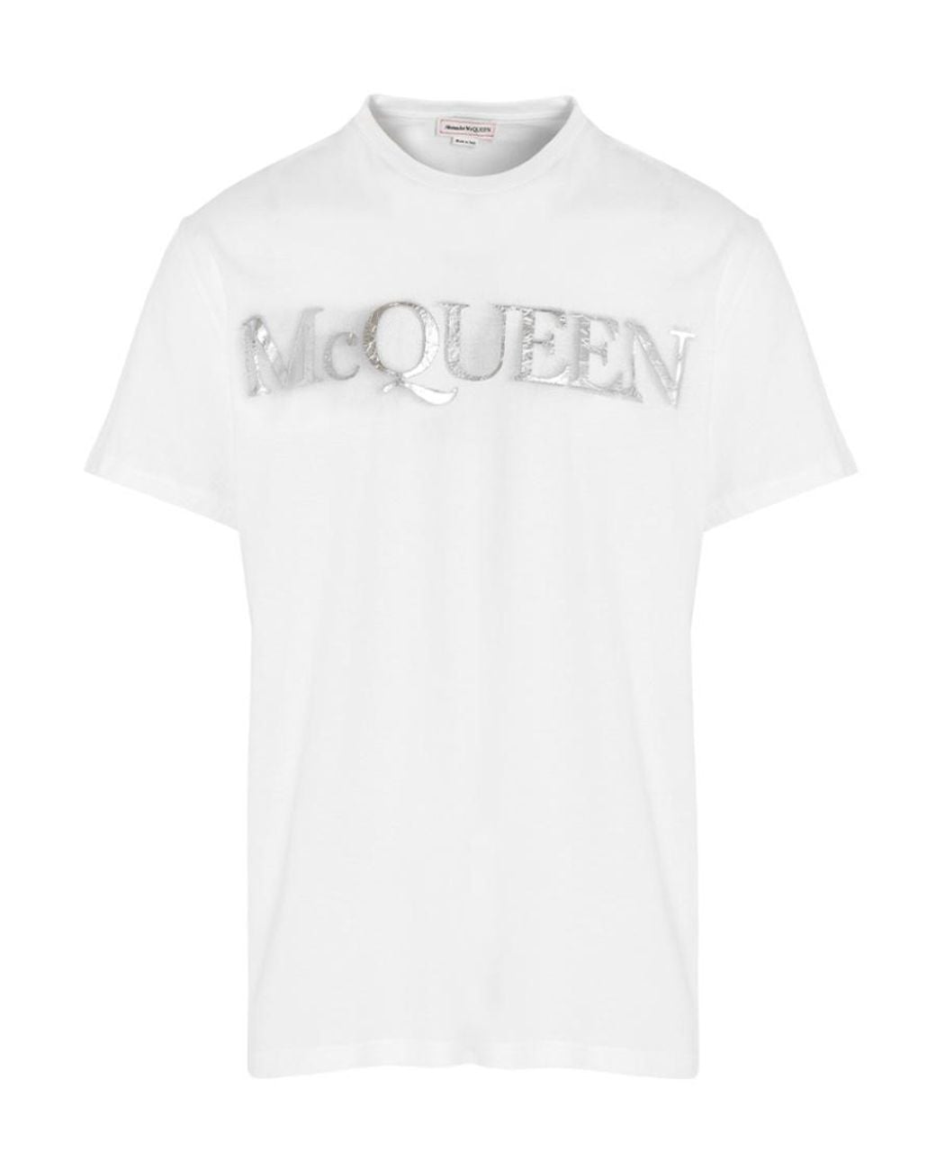 McQueen White Logo Printed Crewneck T-Shirt for men
