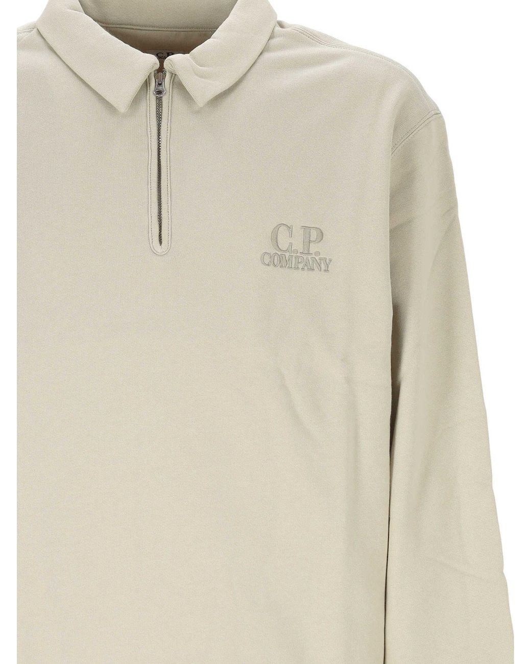 C P Company White Logo-Embroidered Polo Shirt for men