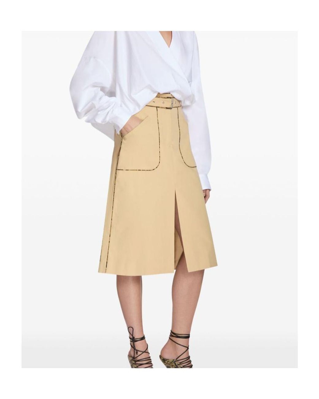 Dries Van Noten Natural Belted A-Line Skirt