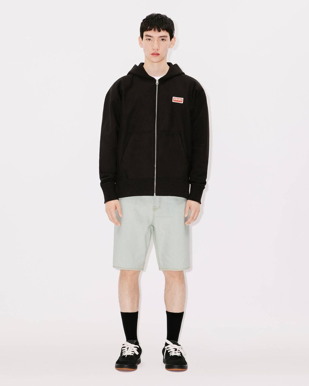 KENZO Black Logo Embroidered Zip-Up Jacket for men