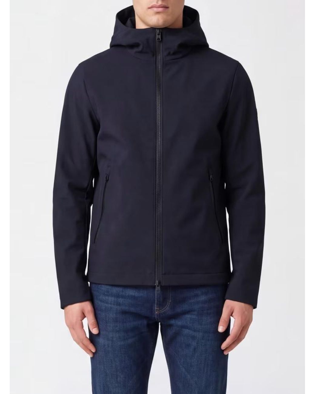Woolrich Blue Hooded Zip-Up Coat for men