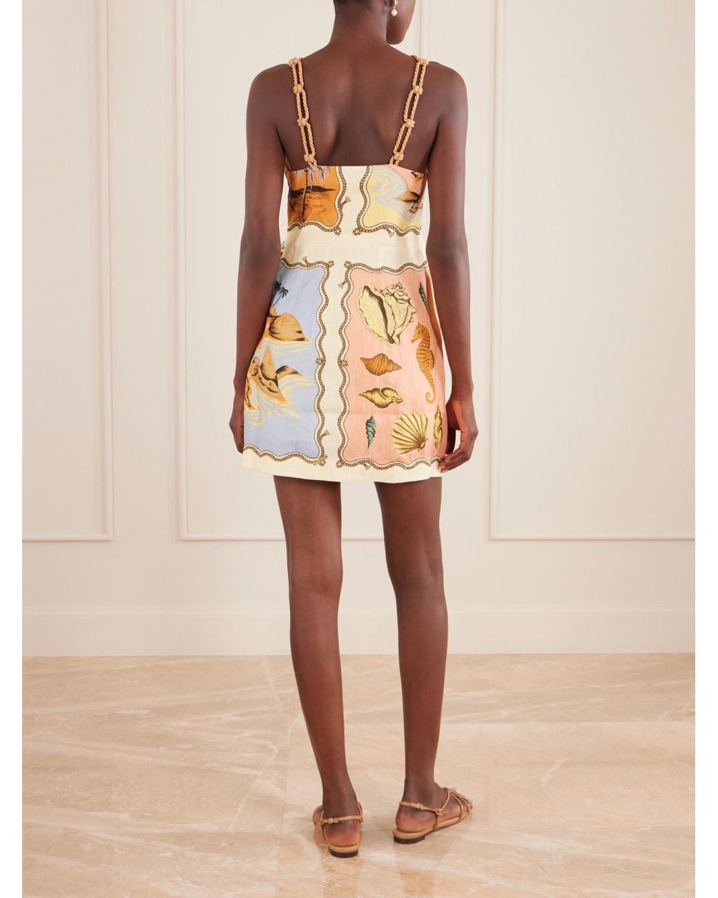 Farm Rio Metallic Printed Linen Mini Dress