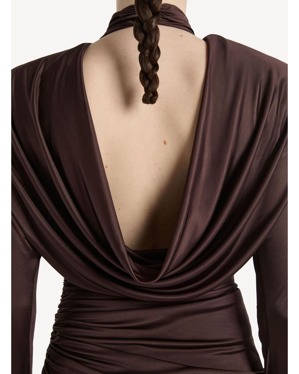 Balmain Brown Draped Long-Sleeve Maxi Dress