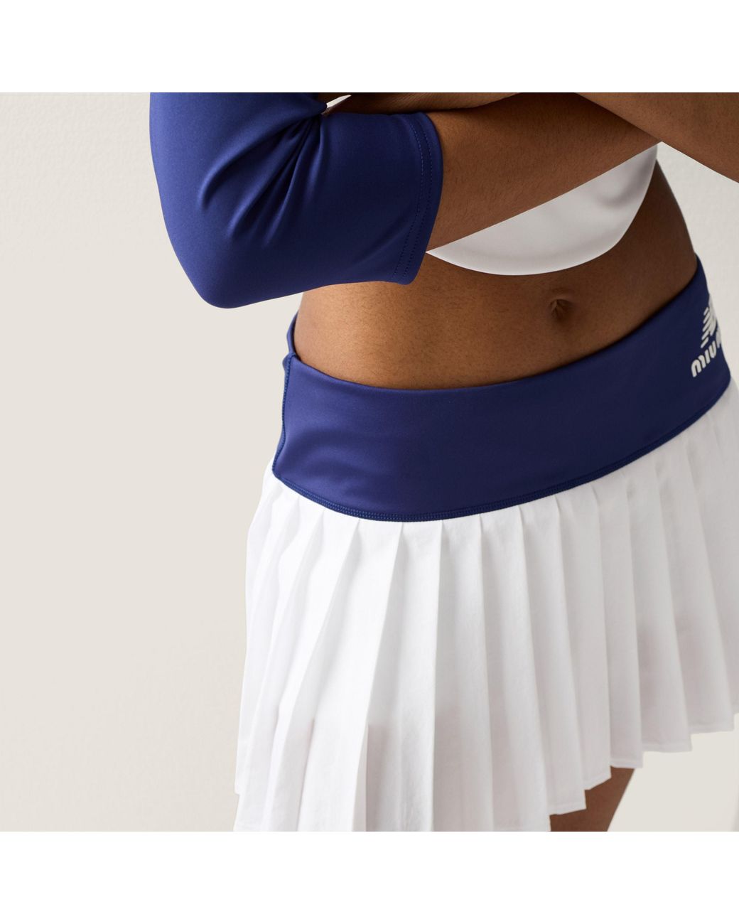 Miu Miu Blue Stretch Technical Jersey Pleated Miniskirt