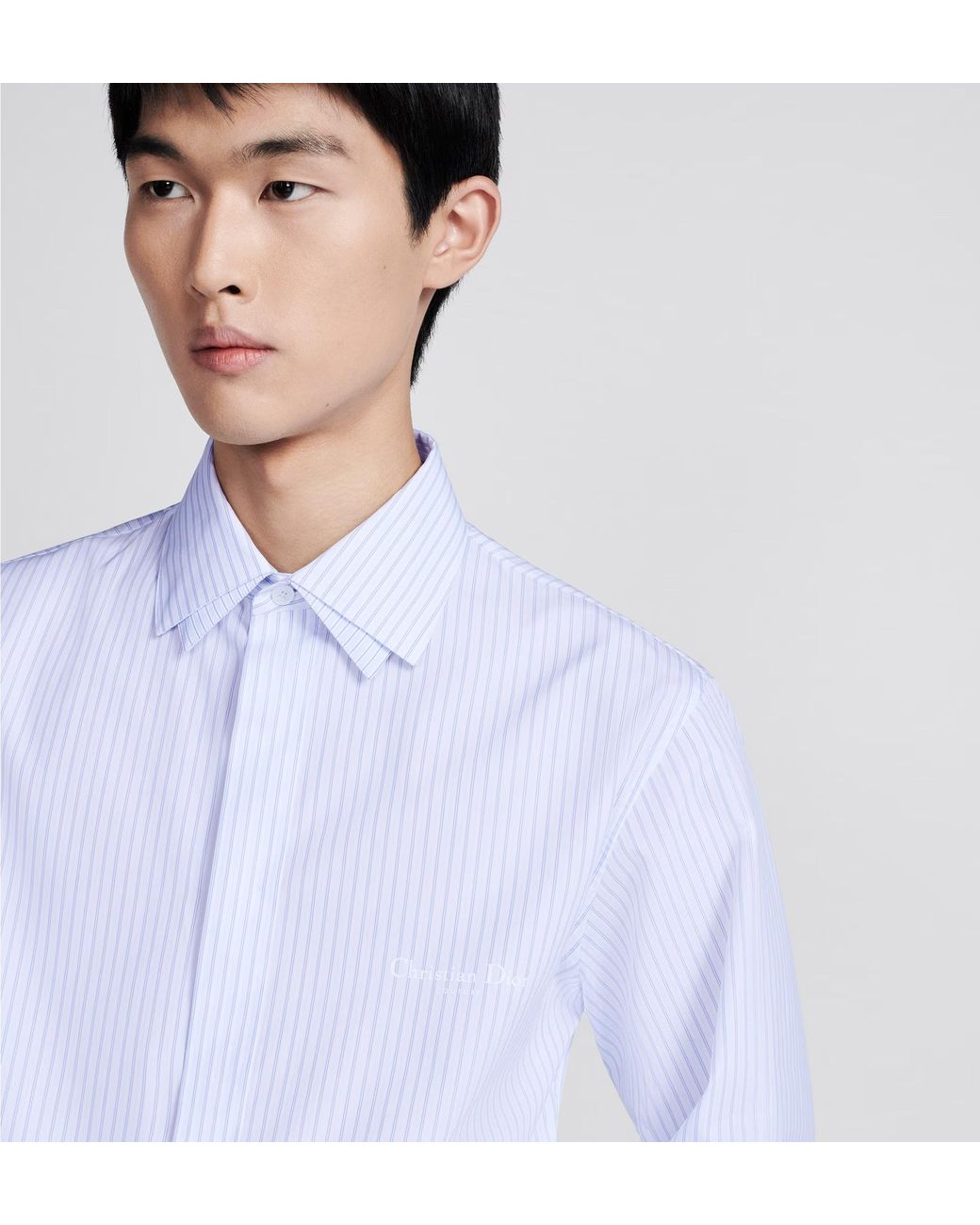 Dior Blue Homme Striped Collared Long-Sleeve Shirt for men