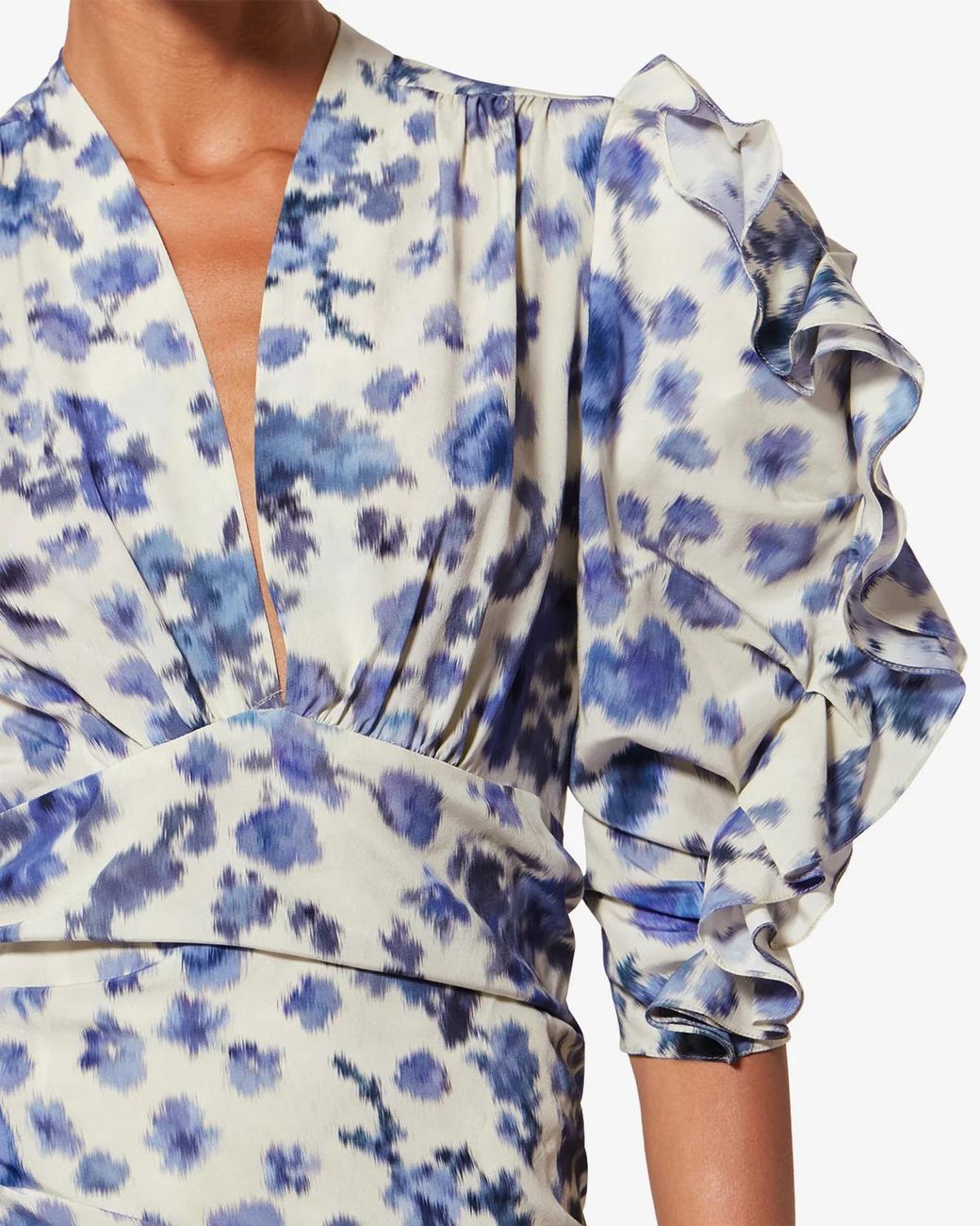 Isabel Marant Blue V-Neck Ruffled Mini Dress
