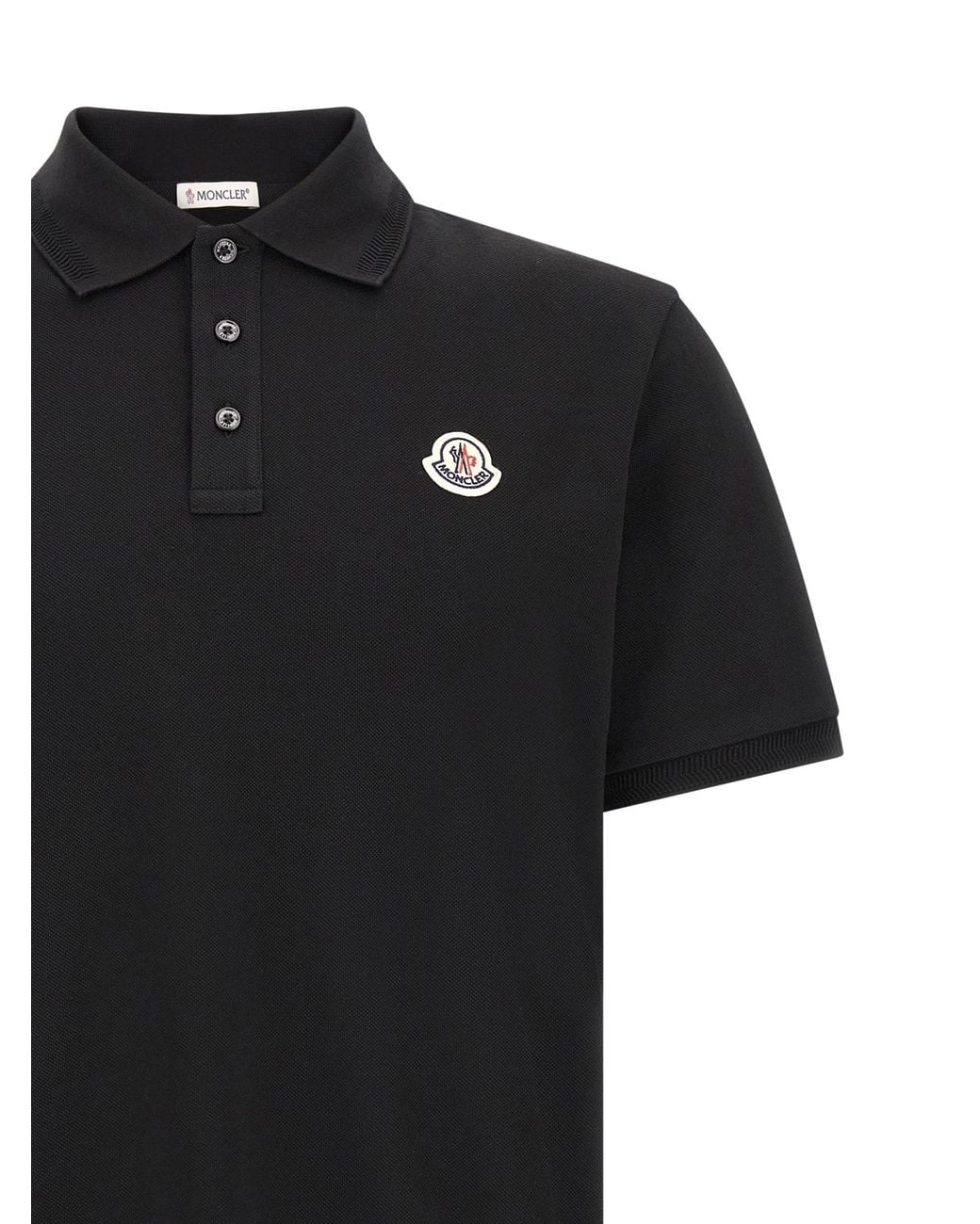Moncler Black Logo Patch Short-Sleeved Polo Shirt for men