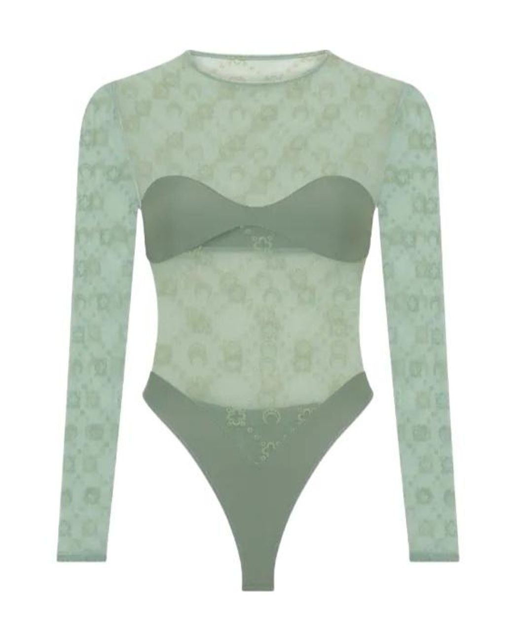 MARINE SERRE Green Moonogram Long-Sleeve Bodysuit