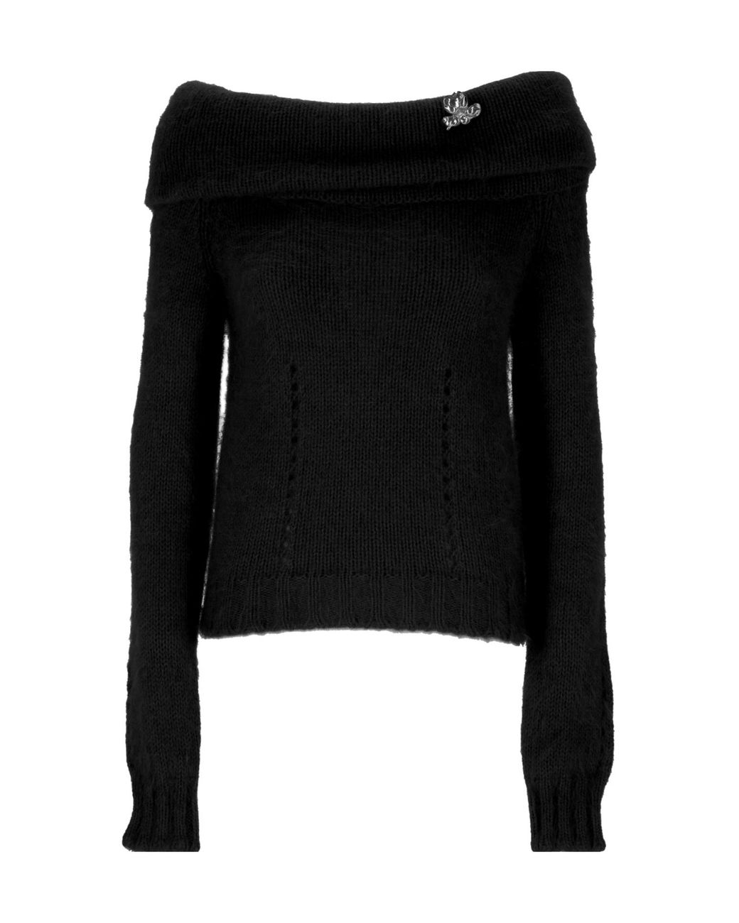 Blumarine Black Off-Shoulder Knitted Cropped Top