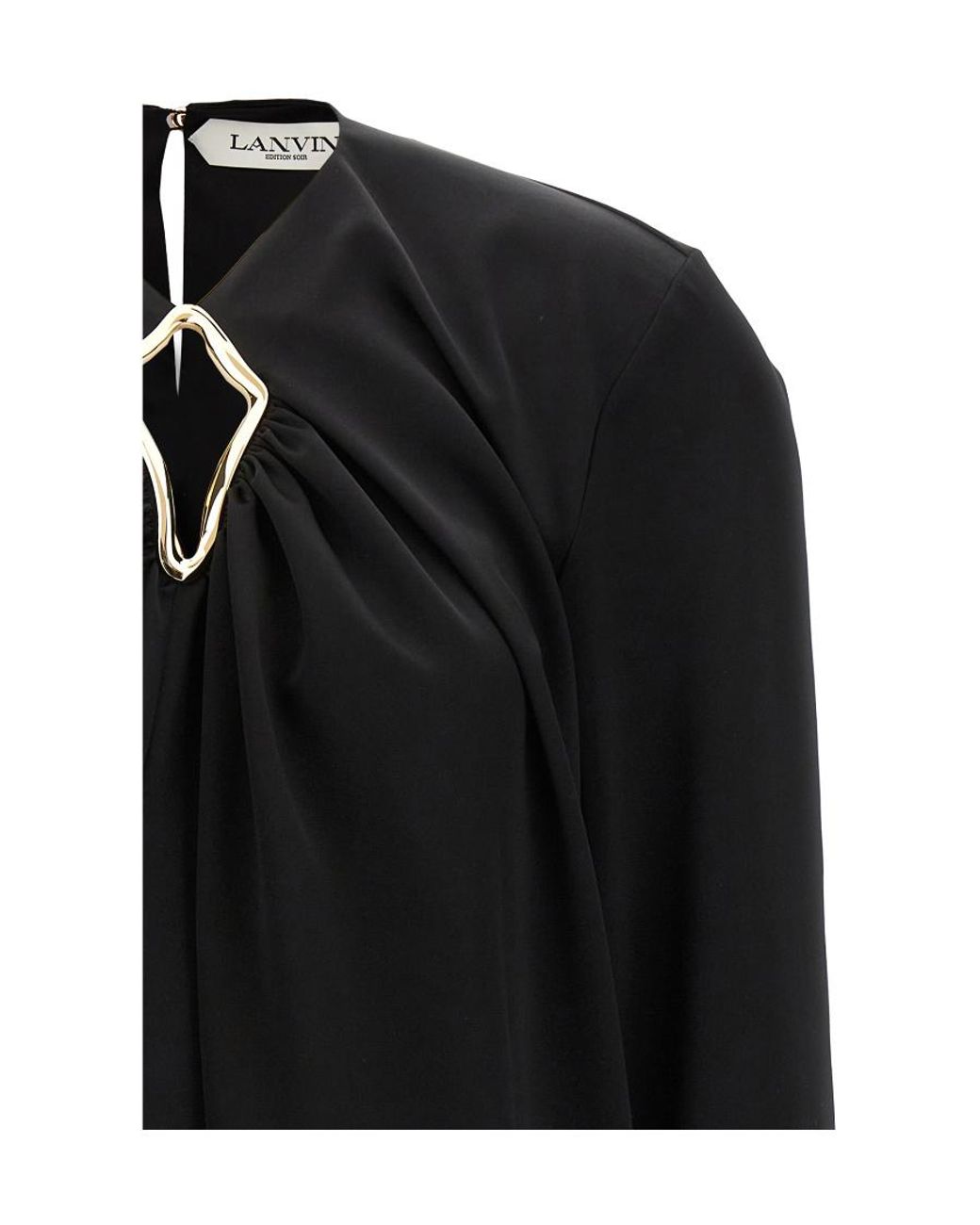 Lanvin Black Eyelet Detailed Draped Top