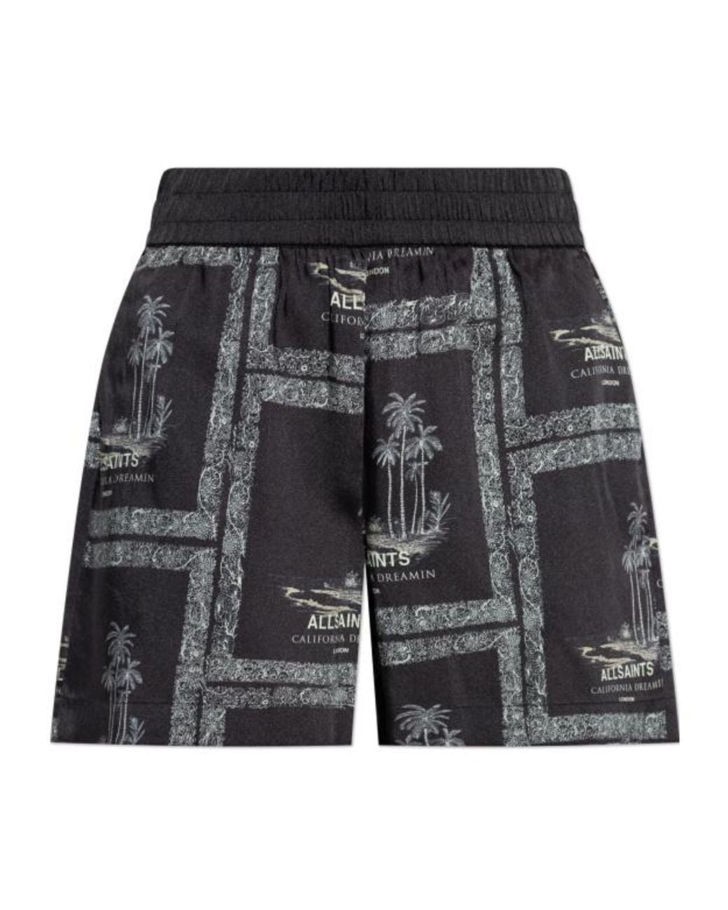 AllSaints Gray Lettie Palm-Tree Print Elasticated Shorts