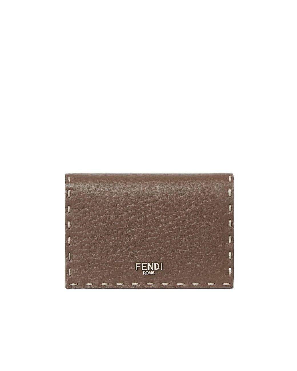 Fendi Brown Selleria Card Holder With 102 Hand-Sewn Topstitches for men