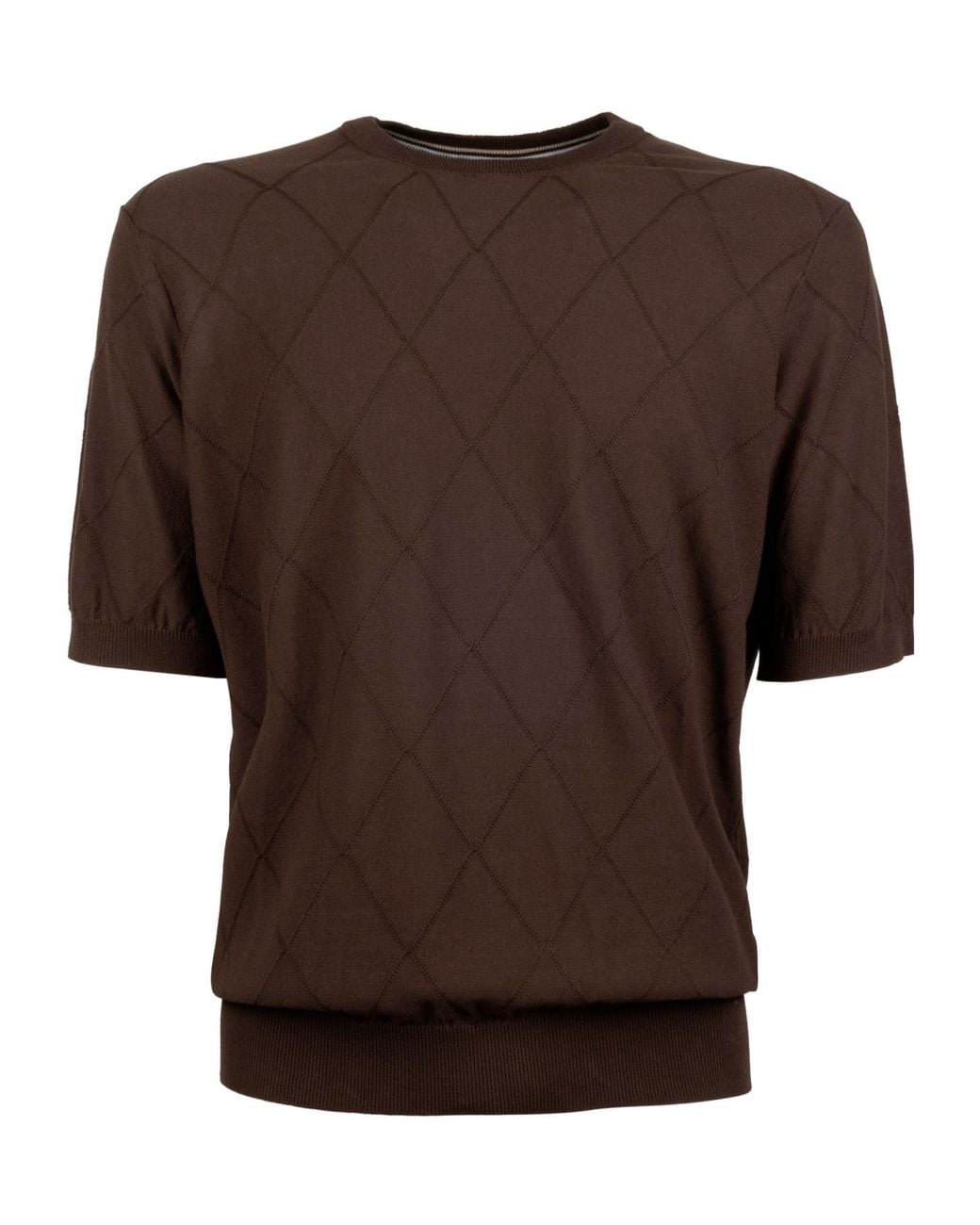 Peserico Brown Argyle Short-Sleeve T-Shirt for men
