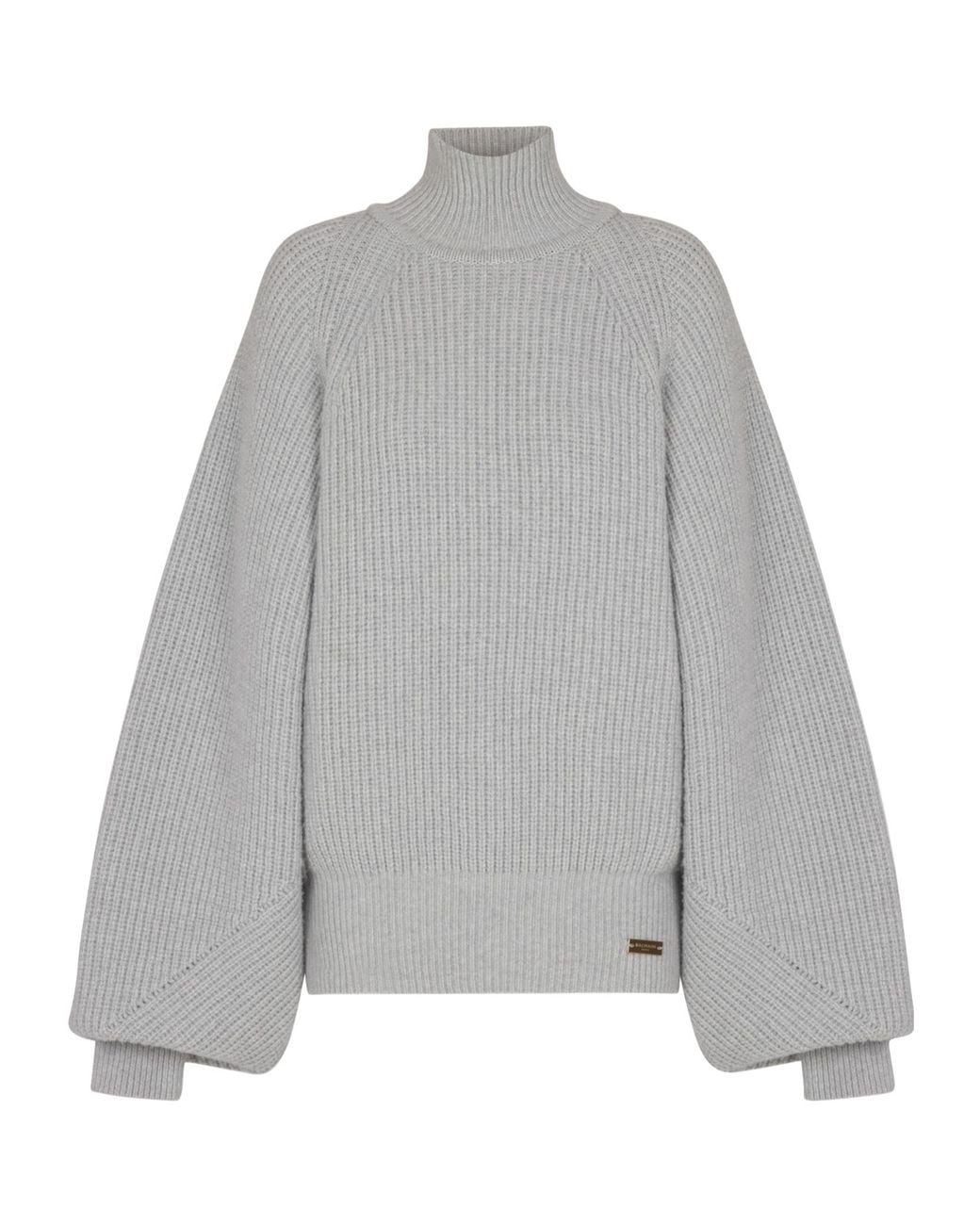 Balmain Gray High-Neck Ribbed Knit Jumper
