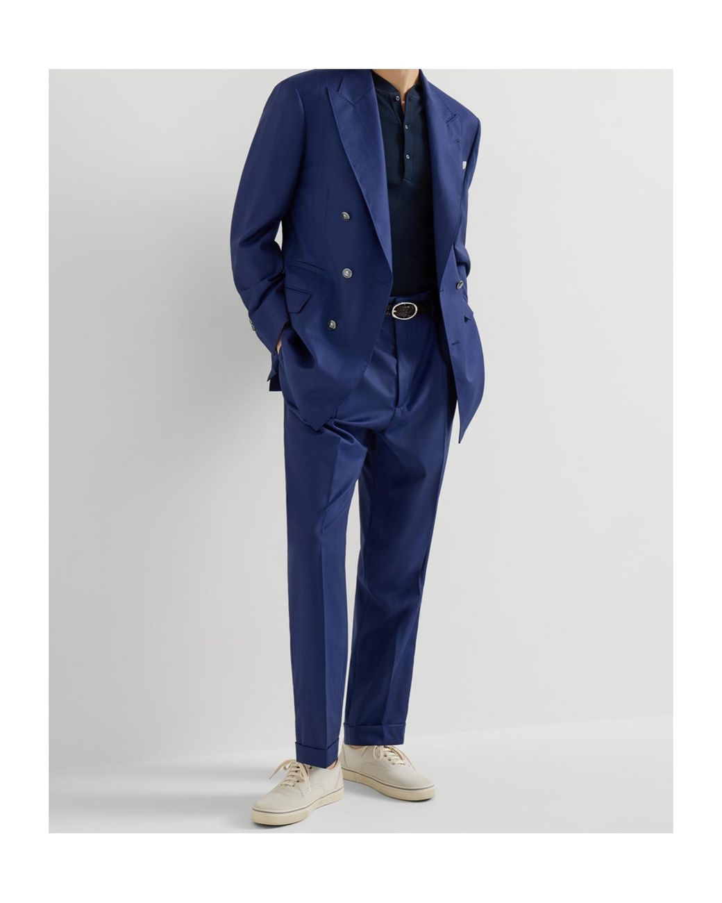 Brunello Cucinelli Blue Virgin Wool Chalk Stripe Batavia Trousers With Double Pleats for men