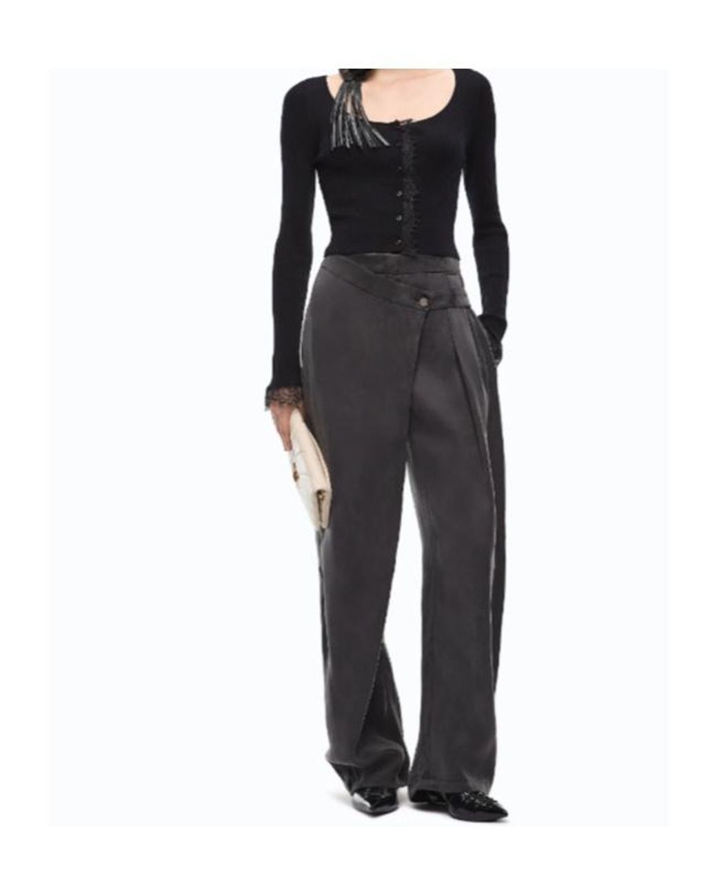 Pinko Black Asymmetric Wrap Wide-Leg Pants