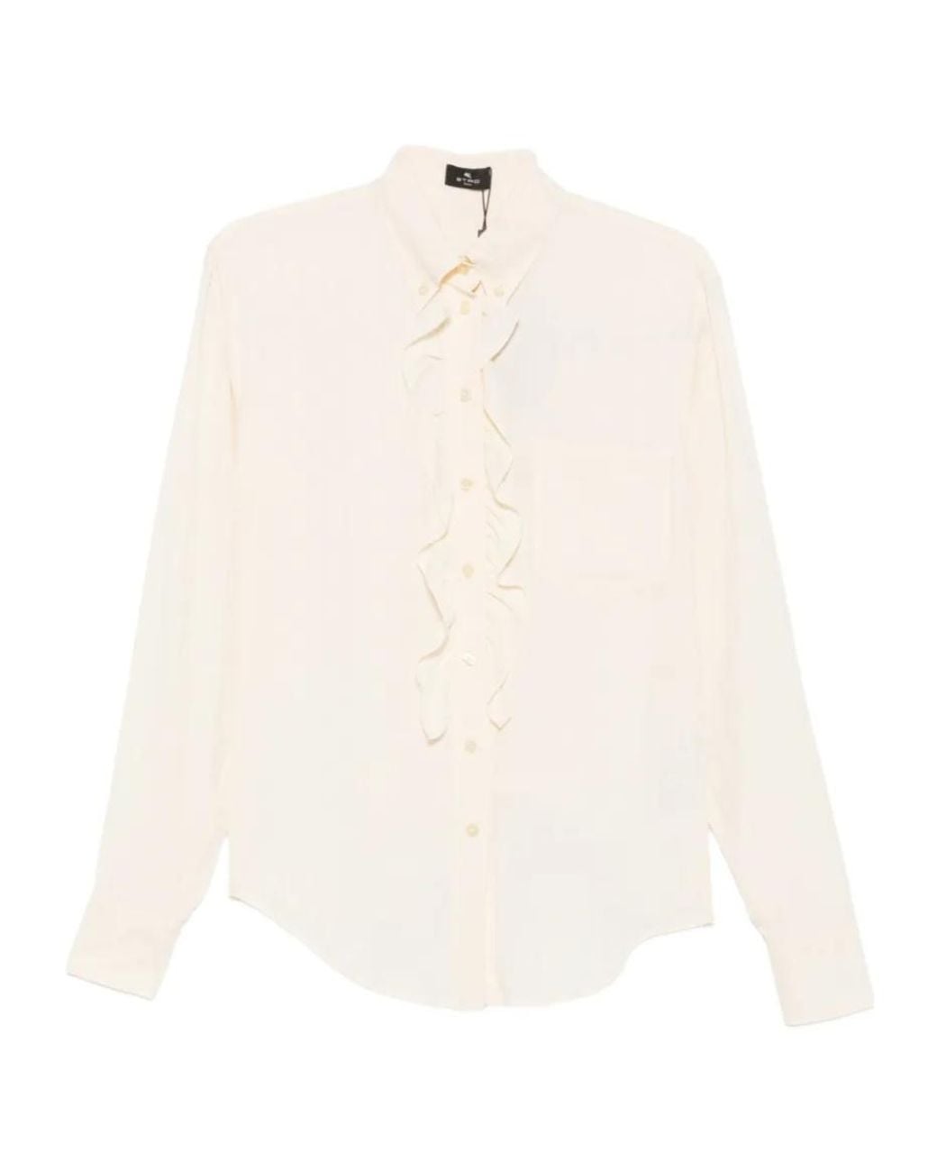Etro White Ruffled Paisley-Jacquard Shirt