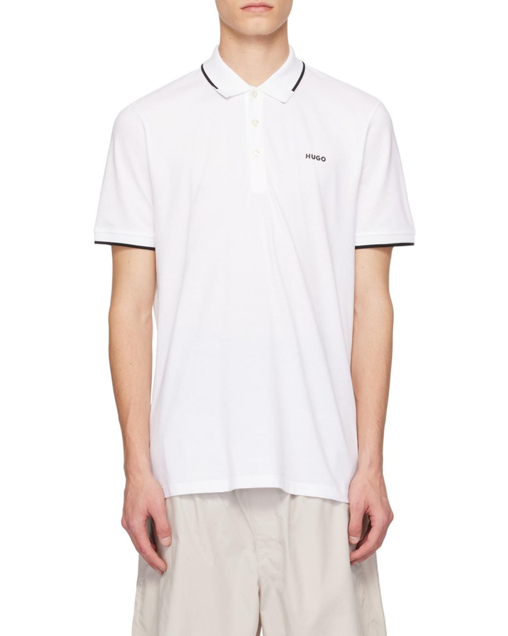 Boss White Hugo Slim-Fit Short-Sleeved Polo Shirt for men