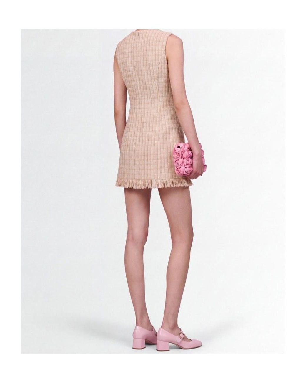 GIUSEPPE DI MORABITO Natural Plaid Sleeveless Dress