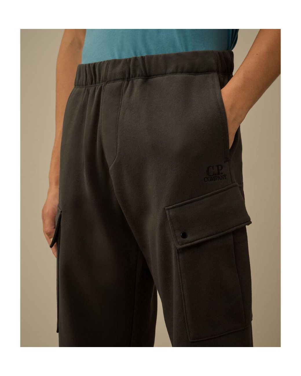 C P Company Black Diagonal Raised Fleece Cargo Sweatpants for men