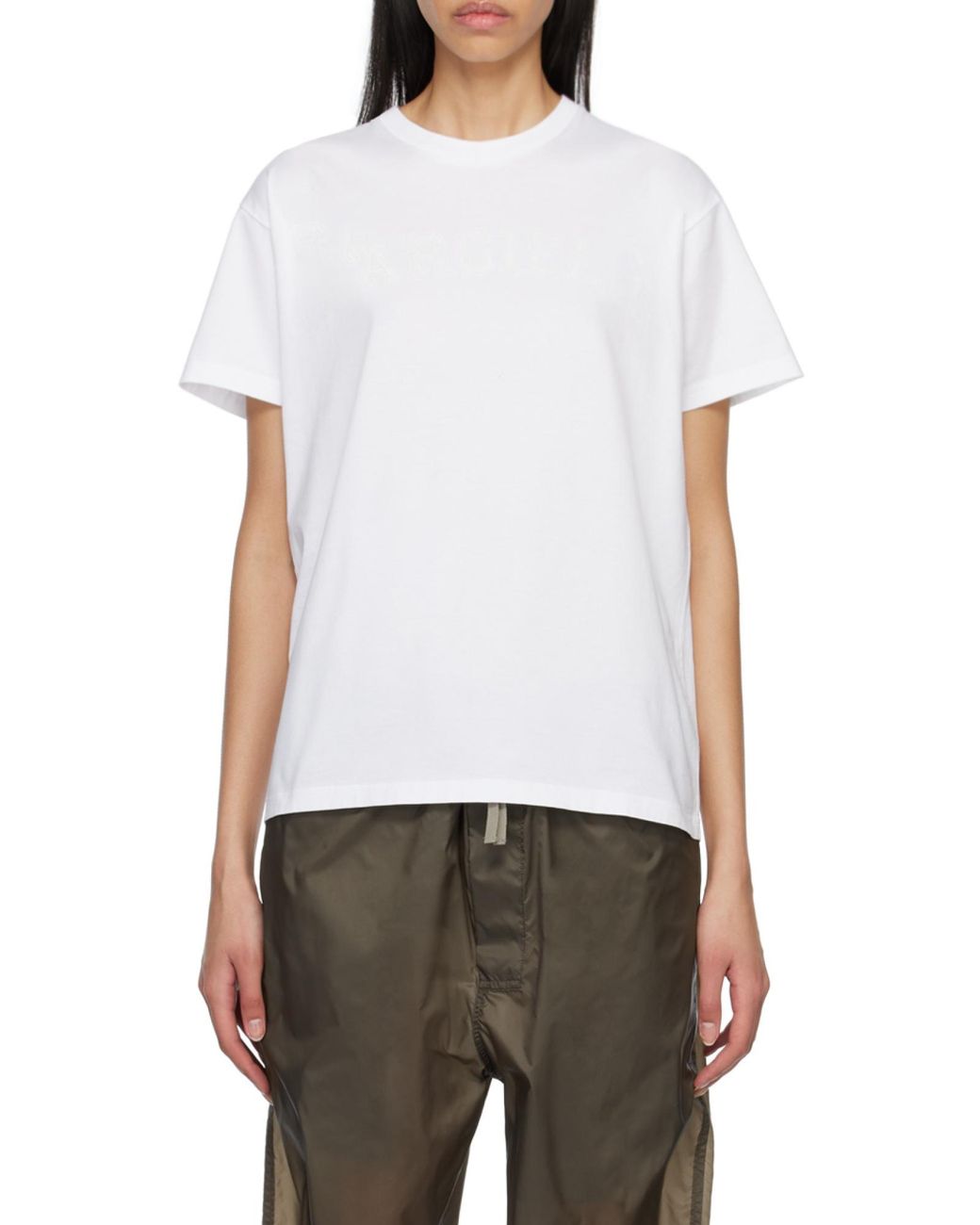 Maison Margiela White Logo Detailed Crewneck T-Shirt