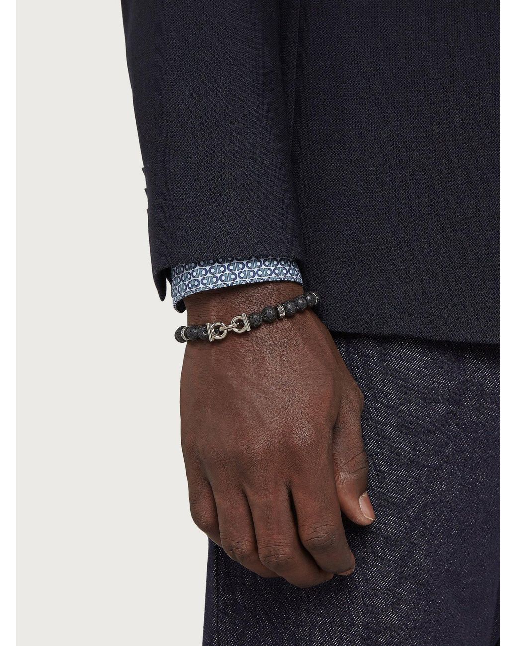 Ferragamo White Ferragamo Logo Engraved Branded Bracelet for men